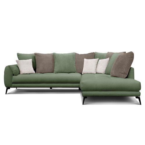 Canapé D'angle 5 Places Calme, Tissu Olive Et Beige