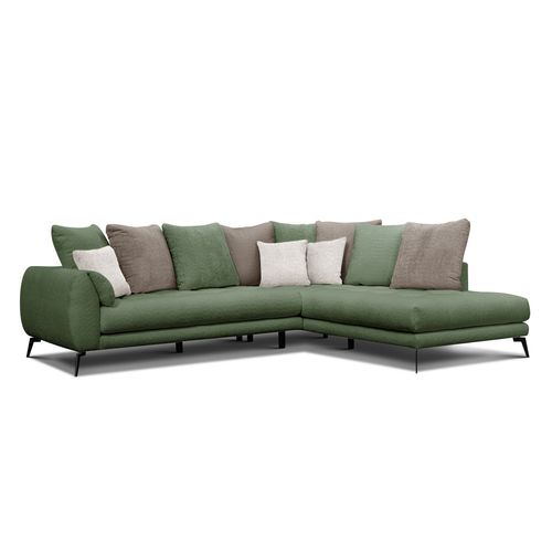 Canapé D'angle 5 Places Calme, Tissu Olive Et Beige