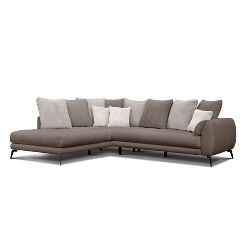 Canapé D'angle 5 Places Calme, Tissu Beige Et Écru