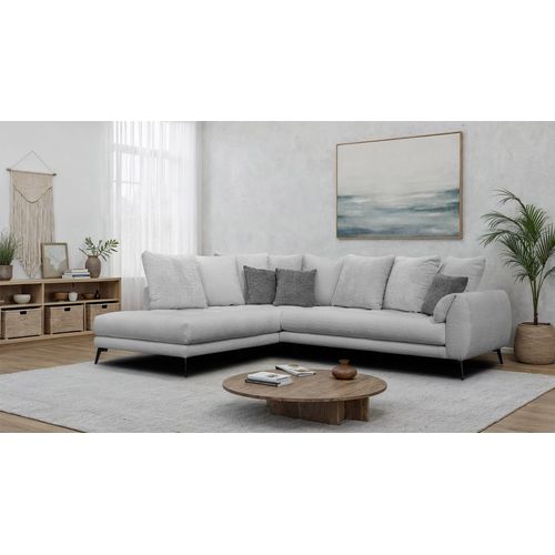 Canapé D'angle 5 Places Calme, Tissu Gris Clair