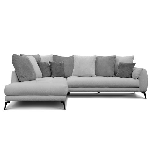 Canapé D'angle 5 Places Calme, Tissu Gris Clair Et Gris Foncé