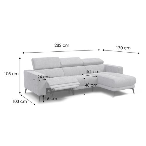 Canapé D'angle 4 Places Morello Avec 1 X Relax Zero Gravity, Tissu Crème