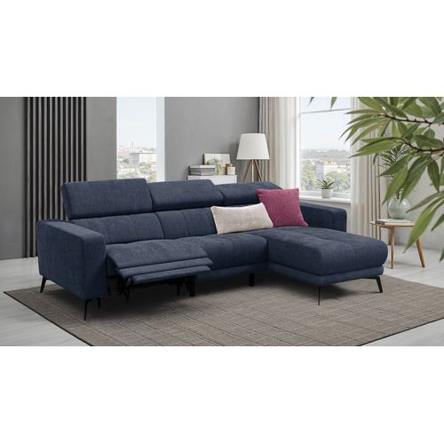 Canapé D'angle 4 Places Morello Avec 1 X Relax Zero Gravity, Tissu Bleu Marine