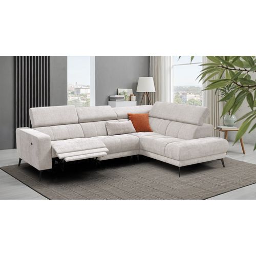 Canapé D'angle 5 Places Morello Avec 1 X Relax Zero Gravity, Tissu Crème