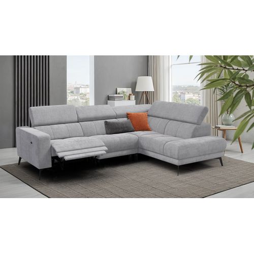 Canapé D'angle 5 Places Morello Avec 1 X Relax Zero Gravity, Tissu Gris Clair