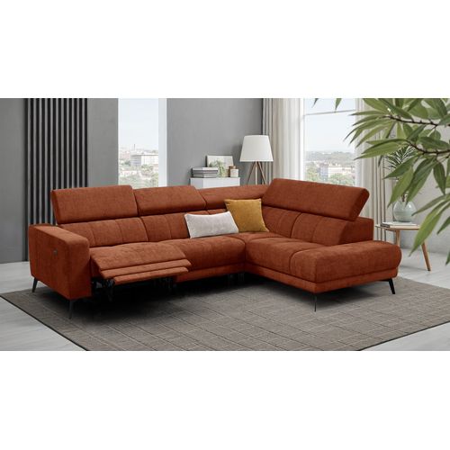 Canapé D'angle 5 Places Morello Avec 1 X Relax Zero Gravity, Tissu Orange Foncé