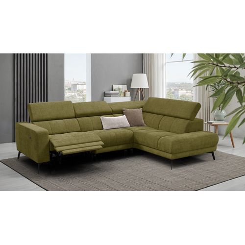 Canapé D'angle 5 Places Morello Avec 1 X Relax Zero Gravity, Tissu Olive