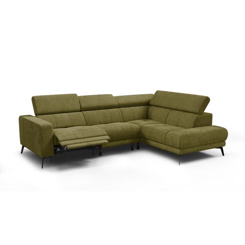 Canapé D'angle 5 Places Morello Avec 1 X Relax Zero Gravity, Tissu Olive