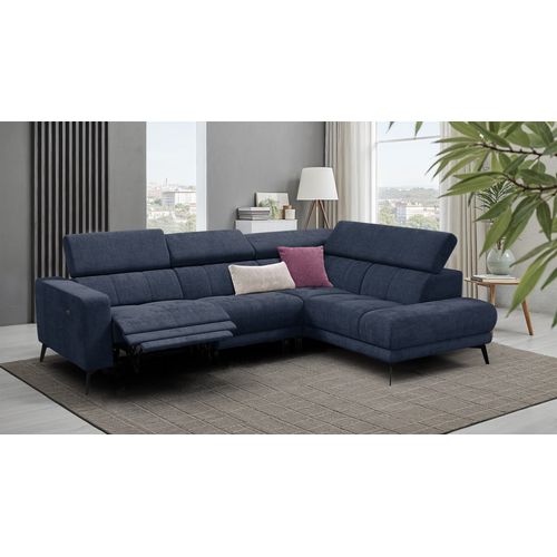 Canapé D'angle 5 Places Morello Avec 1 X Relax Zero Gravity, Tissu Bleu Marine