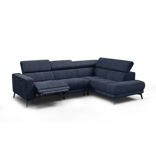 Canapé D'angle 5 Places Morello Avec 1 X Relax Zero Gravity, Tissu Bleu Marine