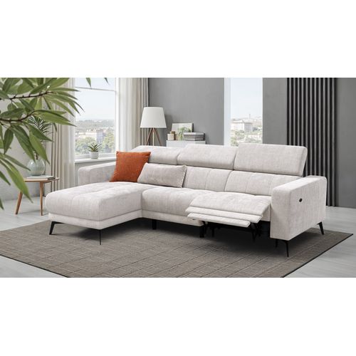 Canapé D'angle 4 Places Morello Avec 1 X Relax Zero Gravity, Tissu Crème