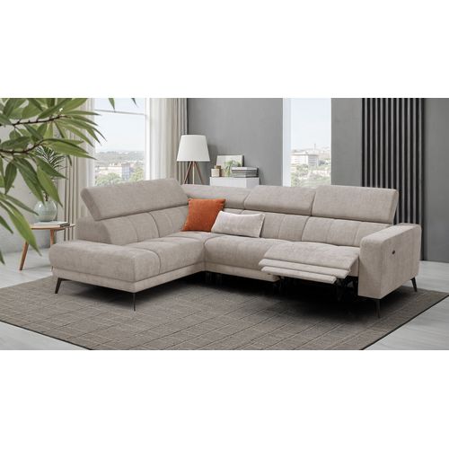 Canapé D'angle 5 Places Morello Avec 1 X Relax Zero Gravity, Tissu Beige