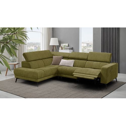 Canapé D'angle 5 Places Morello Avec 1 X Relax Zero Gravity, Tissu Olive