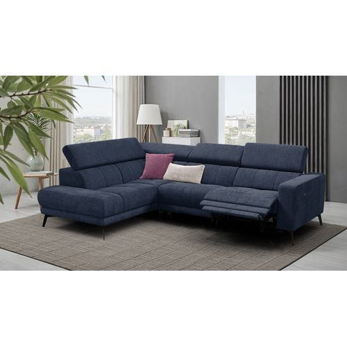 Canapé D'angle 5 Places Morello Avec 1 X Relax Zero Gravity, Tissu Bleu Marine