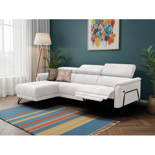 Canapé D'angle 4 Places Roden Avec Relax, Tissu Crème