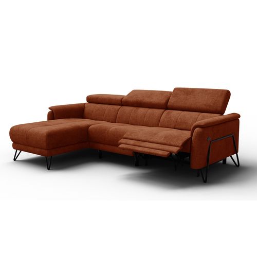 Canapé D'angle 4 Places Roden Avec Relax, Tissu Orange Foncé