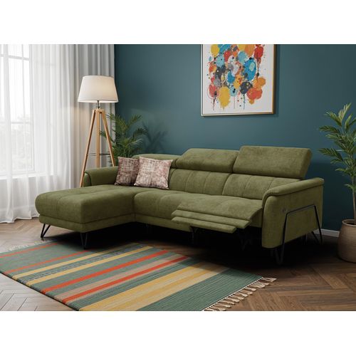 Canapé D'angle 4 Places Roden Avec Relax, Tissu Olive