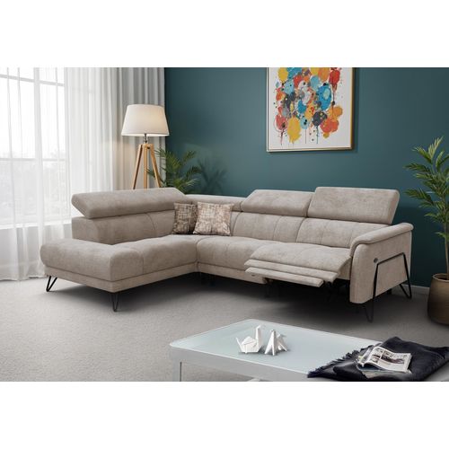 Canapé D'angle 5 Places Roden Avec Relax, Tissu Beige