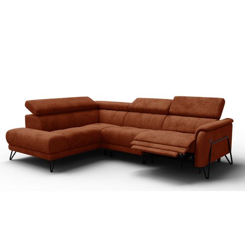 Canapé D'angle 5 Places Roden Avec Relax, Tissu Orange Foncé