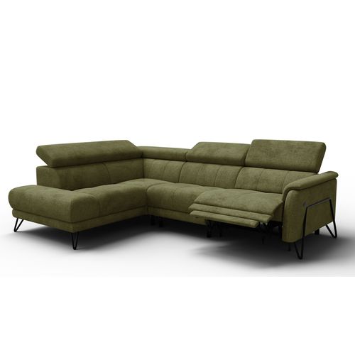 Canapé D'angle 5 Places Roden Avec Relax, Tissu Olive