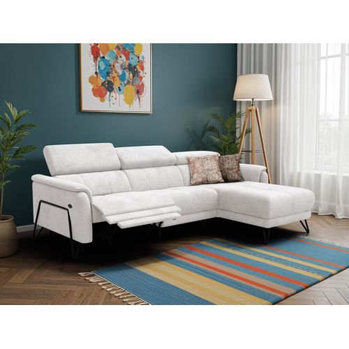 Canapé D'angle 4 Places Roden Avec Relax, Tissu Crème