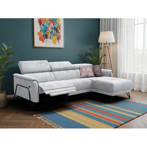 Canapé D'angle 4 Places Roden Avec Relax, Tissu Gris Clair