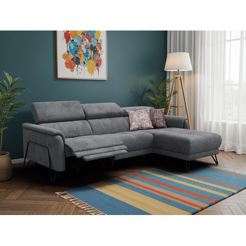 Canapé D'angle 4 Places Roden Avec Relax, Tissu Gris Foncé