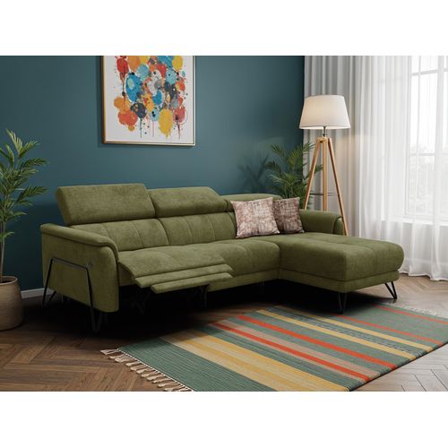 Canapé D'angle 4 Places Roden Avec Relax, Tissu Olive