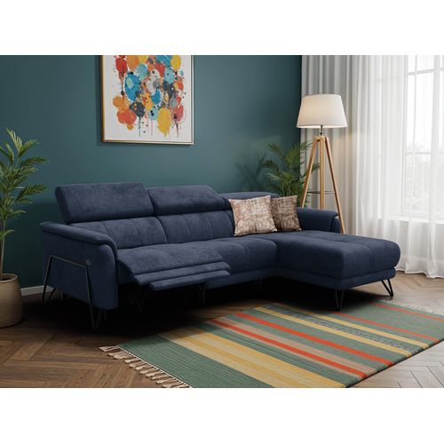 Canapé D'angle 4 Places Roden Avec Relax, Tissu Bleu Marine