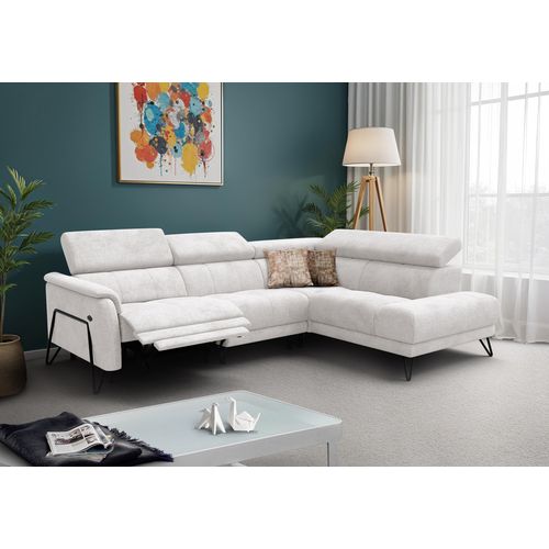 Canapé D'angle 5 Places Roden Avec Relax, Tissu Crème