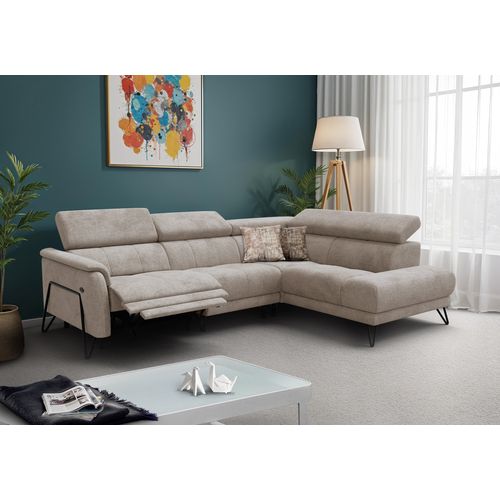 Canapé D'angle 5 Places Roden Avec Relax, Tissu Beige