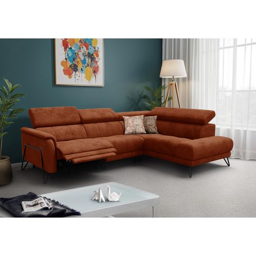 Canapé D'angle 5 Places Roden Avec Relax, Tissu Orange Foncé