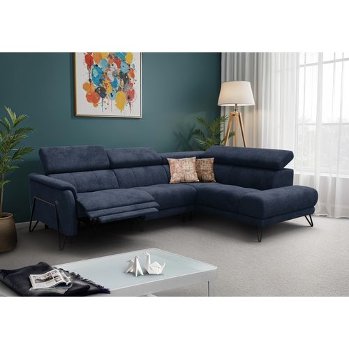 Canapé D'angle 5 Places Roden Avec Relax, Tissu Bleu Marine