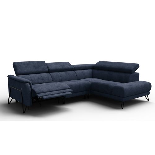 Canapé D'angle 5 Places Roden Avec Relax, Tissu Bleu Marine