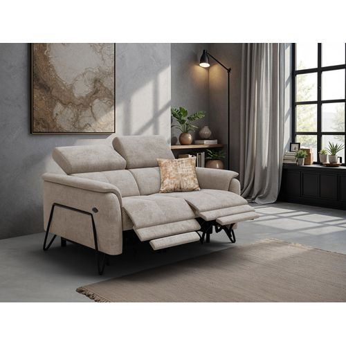Canapé Roden 2 Places Avec 2 Relax, Tissu Beige