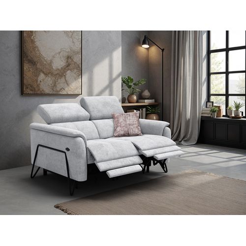 Canapé Roden 2 Places Avec 2 Relax, Tissu Gris Clair