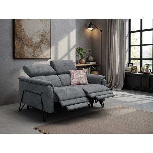 Canapé Roden 2 Places Avec 2 Relax, Tissu Gris Foncé
