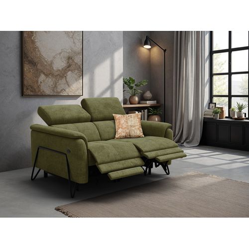 Canapé Roden 2 Places Avec 2 Relax, Tissu Olive