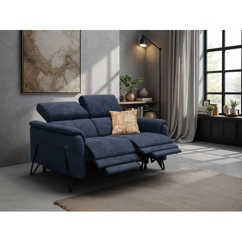 Canapé Roden 2 Places Avec 2 Relax, Tissu Bleu Marine
