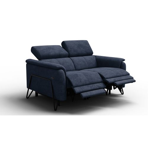 Canapé Roden 2 Places Avec 2 Relax, Tissu Bleu Marine