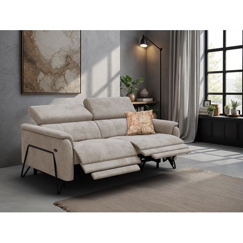 Canapé Roden 3 Places Avec 2 Relax, Tissu Beige