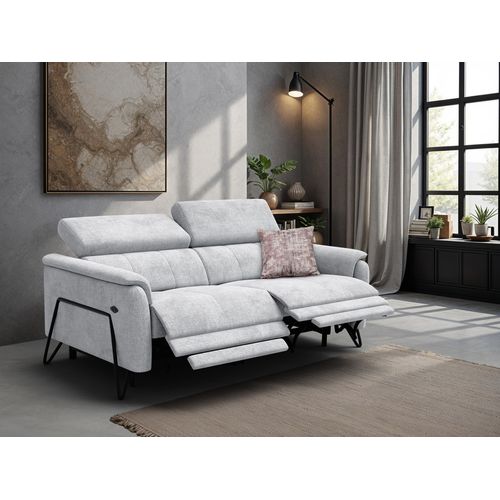 Canapé Roden 3 Places Avec 2 Relax, Tissu Gris Clair