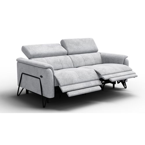 Canapé Roden 3 Places Avec 2 Relax, Tissu Gris Clair