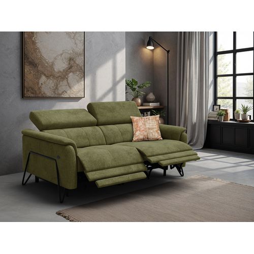 Canapé Roden 3 Places Avec 2 Relax, Tissu Olive