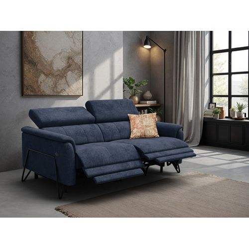 Canapé Roden 3 Places Avec 2 Relax, Tissu Bleu Marine