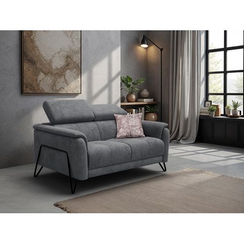 Canapé 2 Places Roden, Tissu Gris Foncé