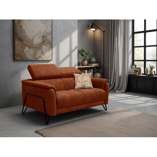 Canapé 2 Places Roden, Tissu Orange Foncé