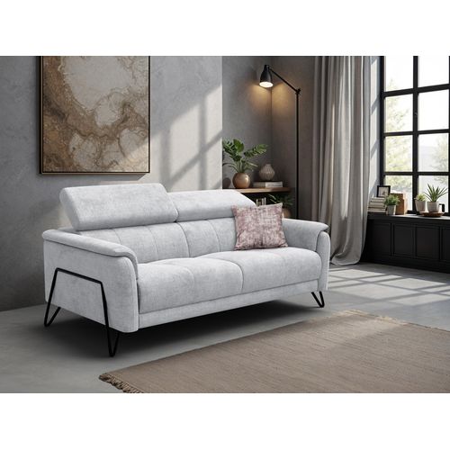 Canapé 3 Places Roden, Tissu Gris Clair