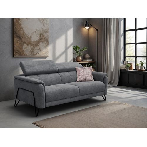 Canapé 3 Places Roden, Tissu Gris Foncé