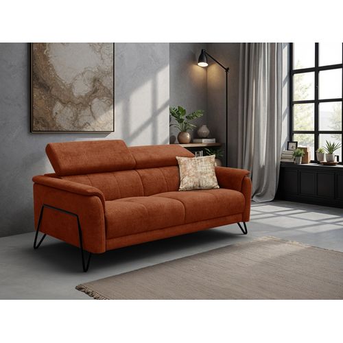Canapé 3 Places Roden, Tissu Orange Foncé